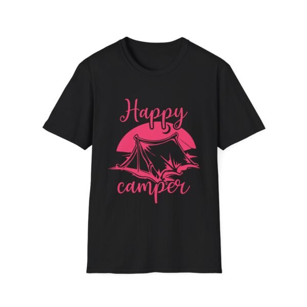 Happy Camper T-Shirt | Unisex Softstyle Tee for Outdoor Lovers, Camping Gift, Adventure Shirt, Summer Vibes, Nature Apparel