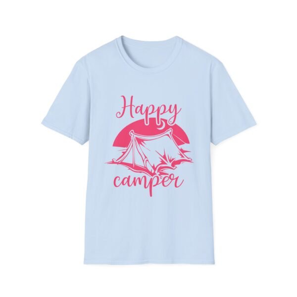 Happy Camper T-Shirt | Unisex Softstyle Tee for Outdoor Lovers, Camping Gift, Adventure Shirt, Summer Vibes, Nature Apparel