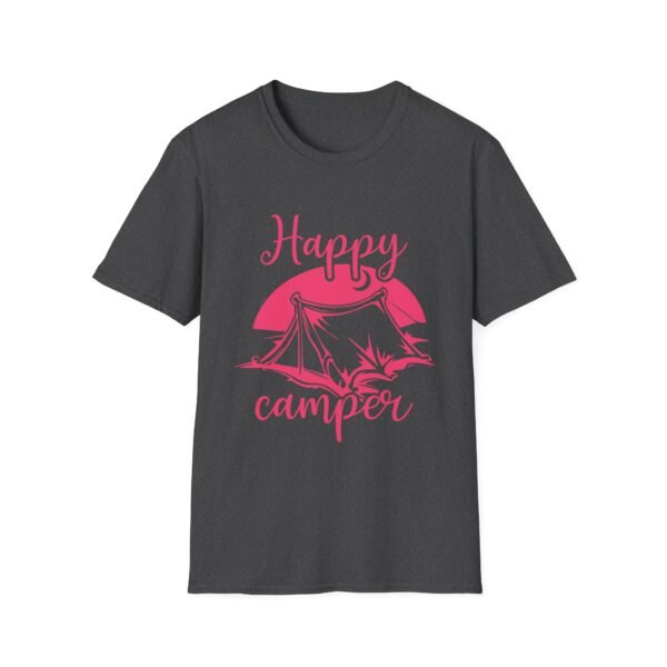 Happy Camper T-Shirt | Unisex Softstyle Tee for Outdoor Lovers, Camping Gift, Adventure Shirt, Summer Vibes, Nature Apparel