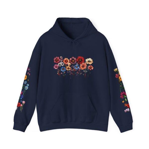 Floral Print Hoodie Vibrant Flower Pattern on Sleeve Botanical Hooded Sweatshirt Stylish Floral Pullover Everyday Comfortable Wear Gift Idea