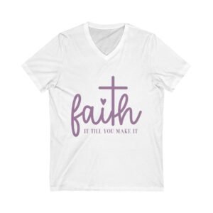 Faith V-Neck Tee, Comfortable Faith Tee, Inspirational Shirt, Gift for Believers, Christian Apparel, Motivational Wear