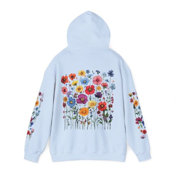 Floral Print Hoodie Vibrant Flower Pattern on Sleeve Botanical Hooded Sweatshirt Stylish Floral Pullover Everyday Comfortable Wear Gift Idea