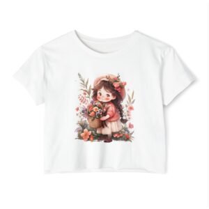 Kawaii Flower Top Graphic Tee Summer Wear Cute Girl Anime Style Floral Print Cotton Clothing Casual Wear Sleeve Design Basket Flower Comfort