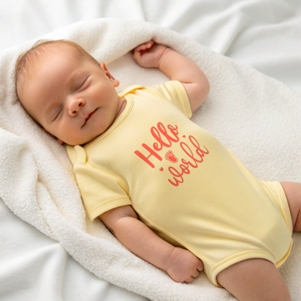 Hello World Bodysuit for Infant Cotton Clothing Announcement Outfit Baby Shower Gift Idea Newborn Package Cotton Onesie with Footprint Black