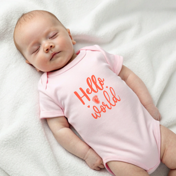 Hello World Bodysuit for Infant Cotton Clothing Announcement Outfit Baby Shower Gift Idea Newborn Package Cotton Onesie with Footprint Black