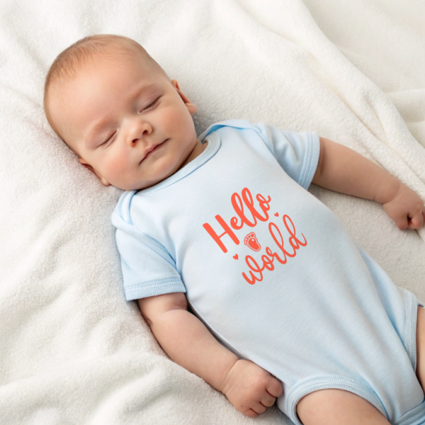 Hello World Bodysuit for Infant Cotton Clothing Announcement Outfit Baby Shower Gift Idea Newborn Package Cotton Onesie with Footprint Black