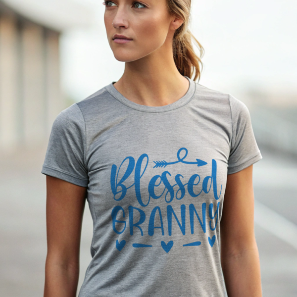 Blessed Granny Tshirt White Shirt Religious Gift for Mom Blue Design Heart Graphic Family Shirt New Baby Announcement Gift Christian Mom