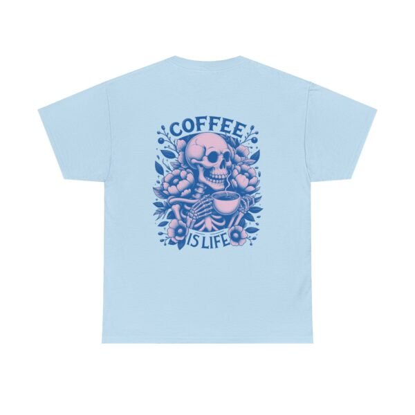 Skull Coffee Tshirt for Barista Gift Idea for Men Biker Clothing Floral Design Skull Print Coffee Lover Present Package Goth Style Blue Tee