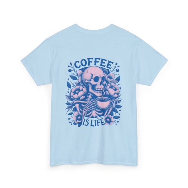 Skull Coffee Tshirt for Barista Gift Idea for Men Biker Clothing Floral Design Skull Print Coffee Lover Present Package Goth Style Blue Tee