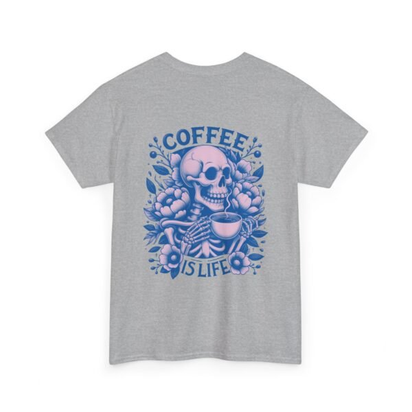 Skull Coffee Tshirt for Barista Gift Idea for Men Biker Clothing Floral Design Skull Print Coffee Lover Present Package Goth Style Blue Tee