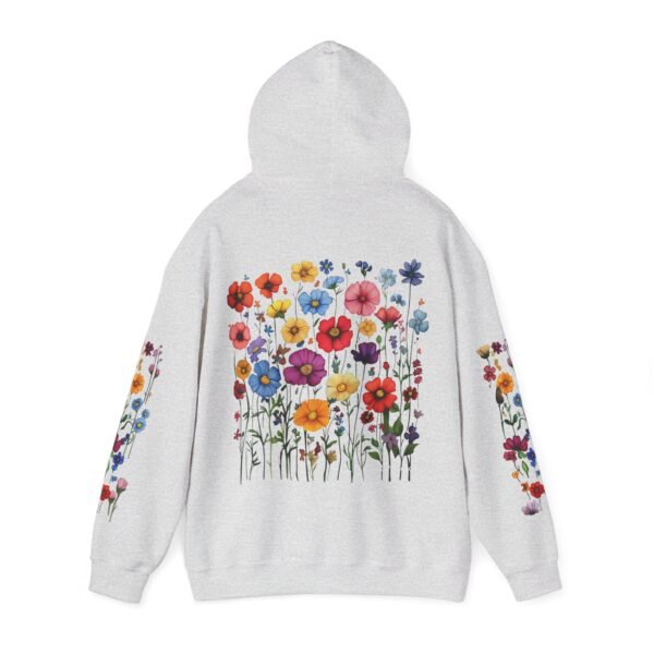 Floral Print Hoodie Vibrant Flower Pattern on Sleeve Botanical Hooded Sweatshirt Stylish Floral Pullover Everyday Comfortable Wear Gift Idea