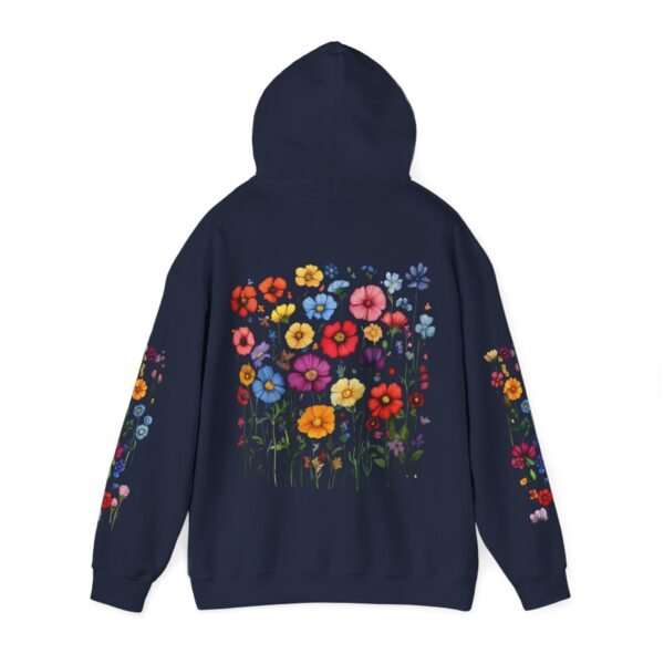 Floral Print Hoodie Vibrant Flower Pattern on Sleeve Botanical Hooded Sweatshirt Stylish Floral Pullover Everyday Comfortable Wear Gift Idea